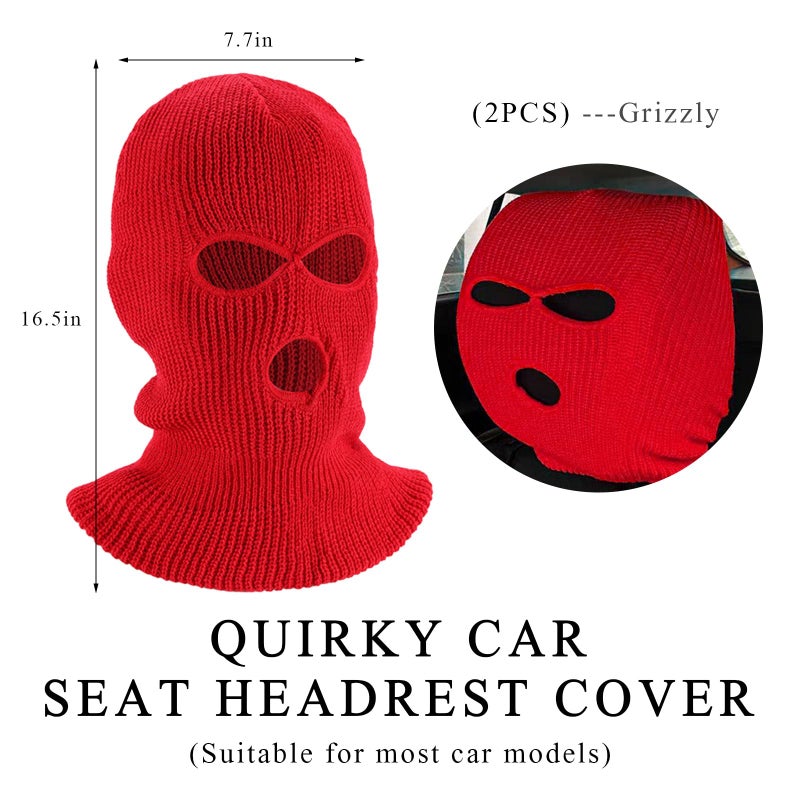 Suvnie 2 PCS Car Headrest Cover  Personalized Funny Car Seat Full Face Mask  Ski Mask Wrap Protection for Auto Front Seat Rest Decoration  Universal Interior Car Accessories (Red) - Image 2